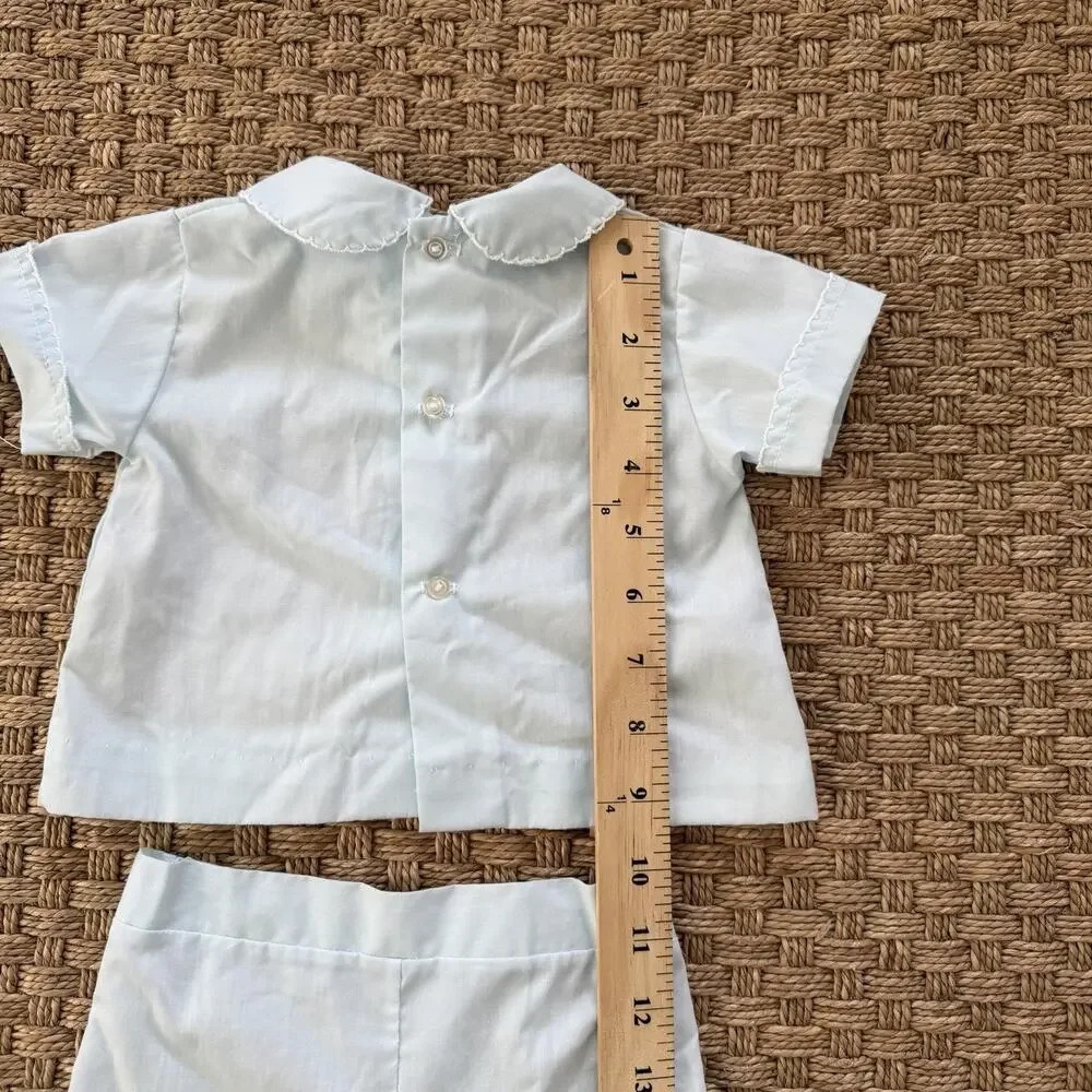 Vintage Baby Boy Heirloom Set With Bonnet Pale Blue Color